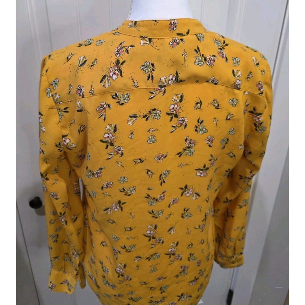 Lauren Ralph Lauren Yellow Floral Ruffle Blouse Button Front Long Sleeve Size S - Picture 8 of 12